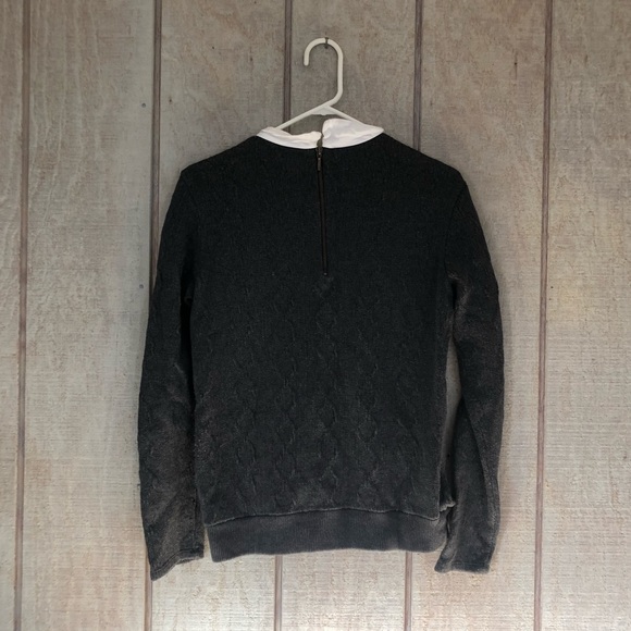 zara gray knit cable knit sweater with attached collar - Picture 4 of 8